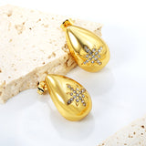 16*24.5mm teardrop octagons with white diamonds stud earrings gold color