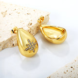 16*24.5mm teardrop octagons with white diamonds stud earrings gold color