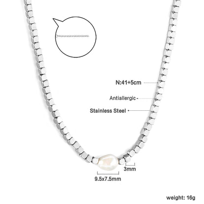 3mm small square with a white pearl pendant 9.5*7.5mm necklace 40+5cm asonjewelry