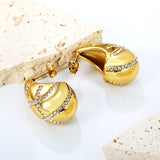 15.3*29mm teardrop crossover white diamond stud earrings gold color