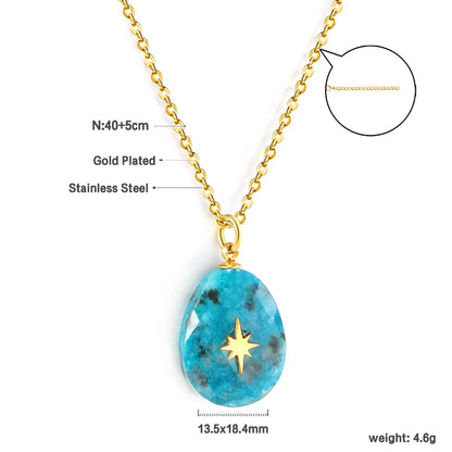 Aquamarine teardrop shaped stone with gold octopus pendant 13.4*18.8mm Necklace 40+5cm Gold color asonjewelry