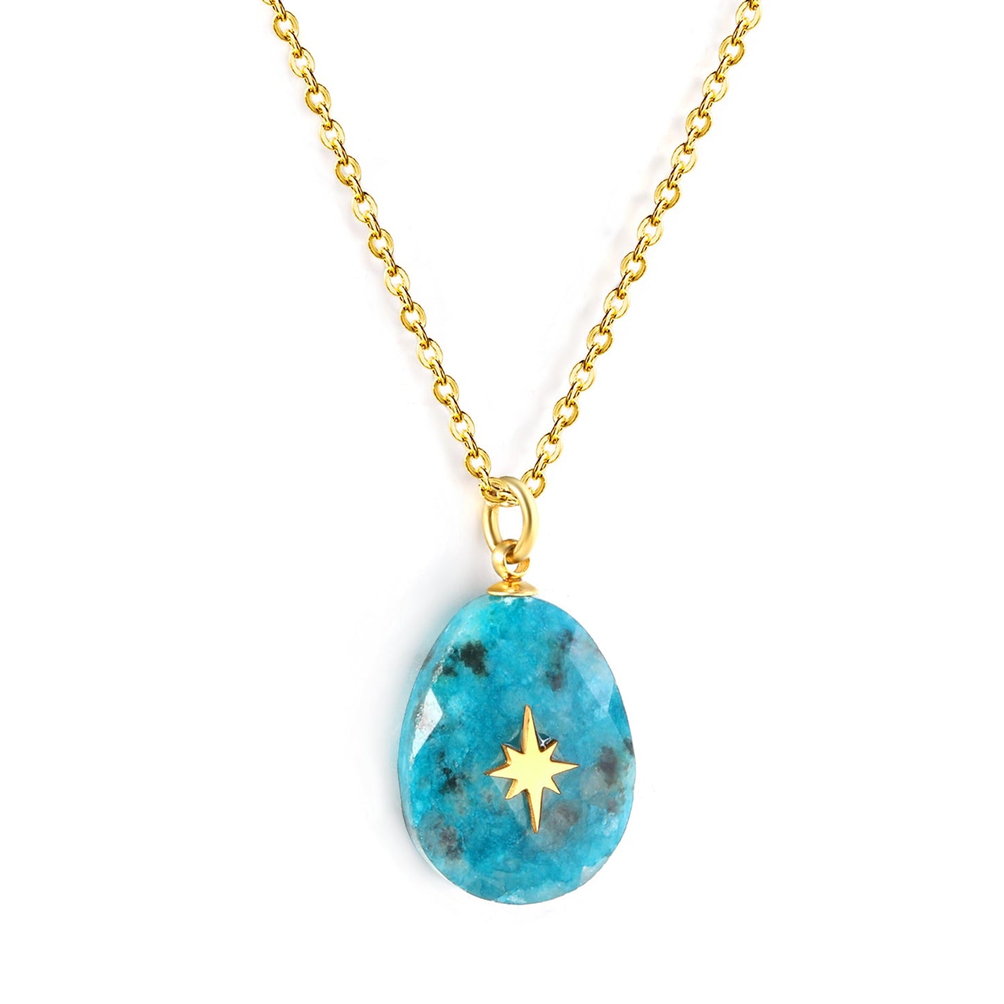 Aquamarine teardrop shaped stone with gold octopus pendant 13.4*18.8mm Necklace 40+5cm Gold color asonjewelry