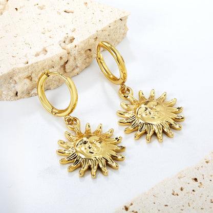 2.0*Inside 10mm earrings + diameter 19mm sun pendant earrings Gold color asonjewelry