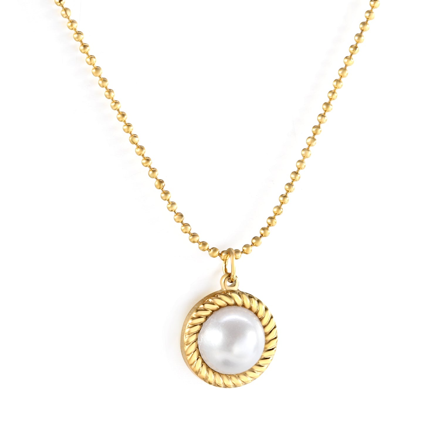 Round twisted edge with half white pearl 11.6mm pendant necklace 45+5cm asonjewelry