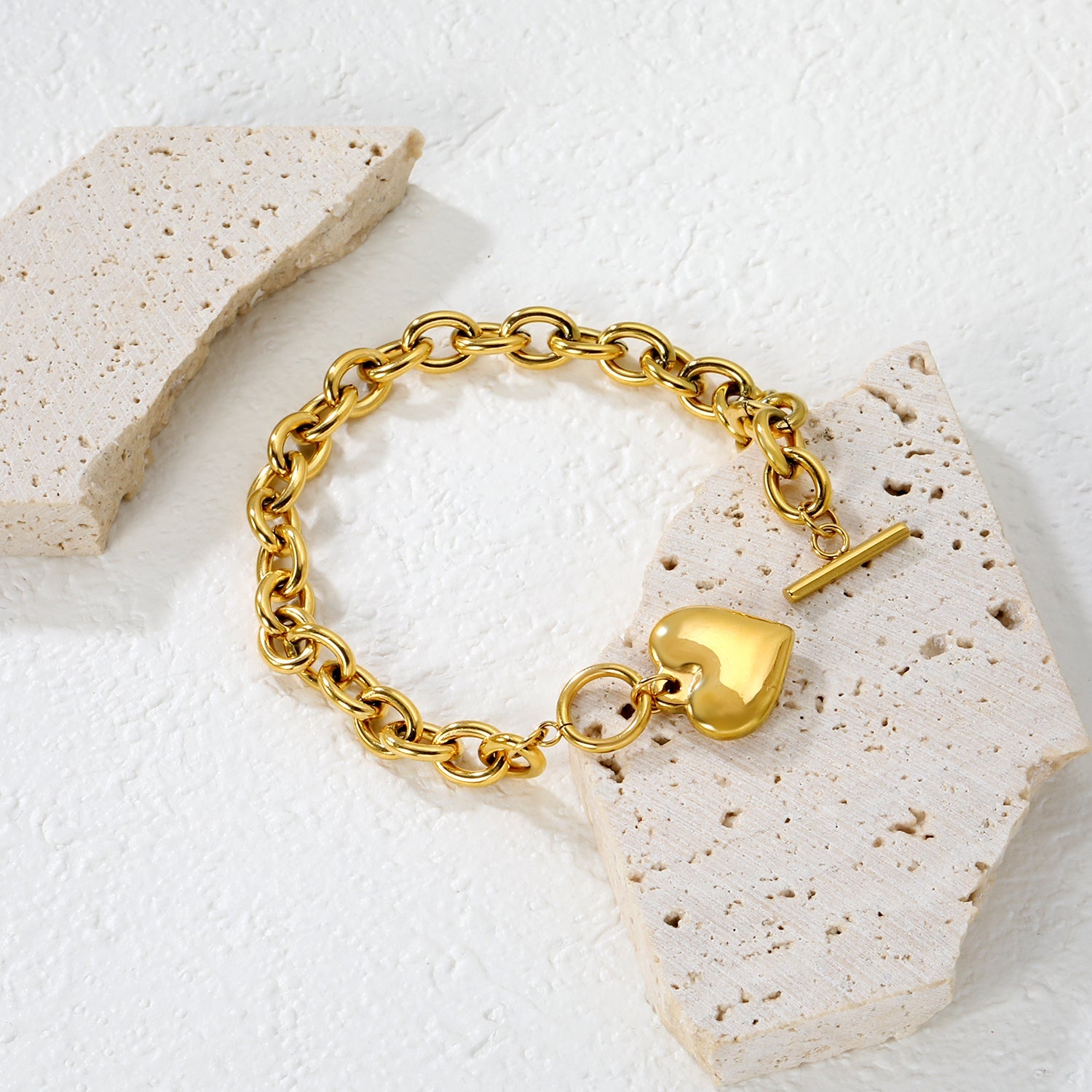 Heart Oversized Chain Bracelet Gold asonjewelry
