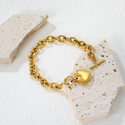 Heart Oversized Chain Bracelet Gold asonjewelry