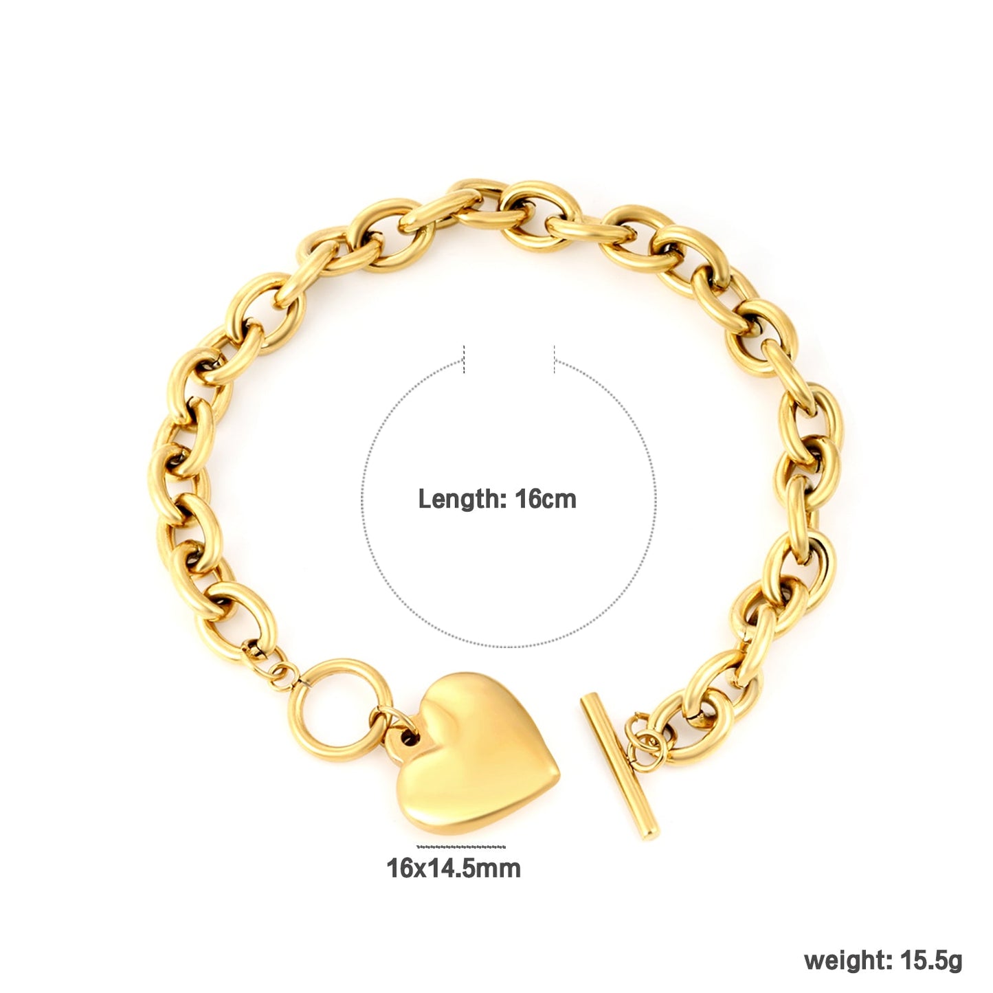 Heart Oversized Chain Bracelet Gold asonjewelry