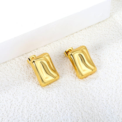 13*17.5mm concave rectangle stud earrings gold color asonjewelry
