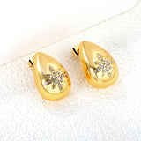 16*24.5mm teardrop octagons with white diamonds stud earrings gold color