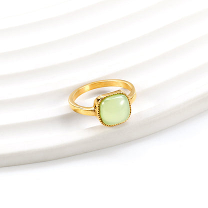 Square band with green natural stone ring asonjewelry