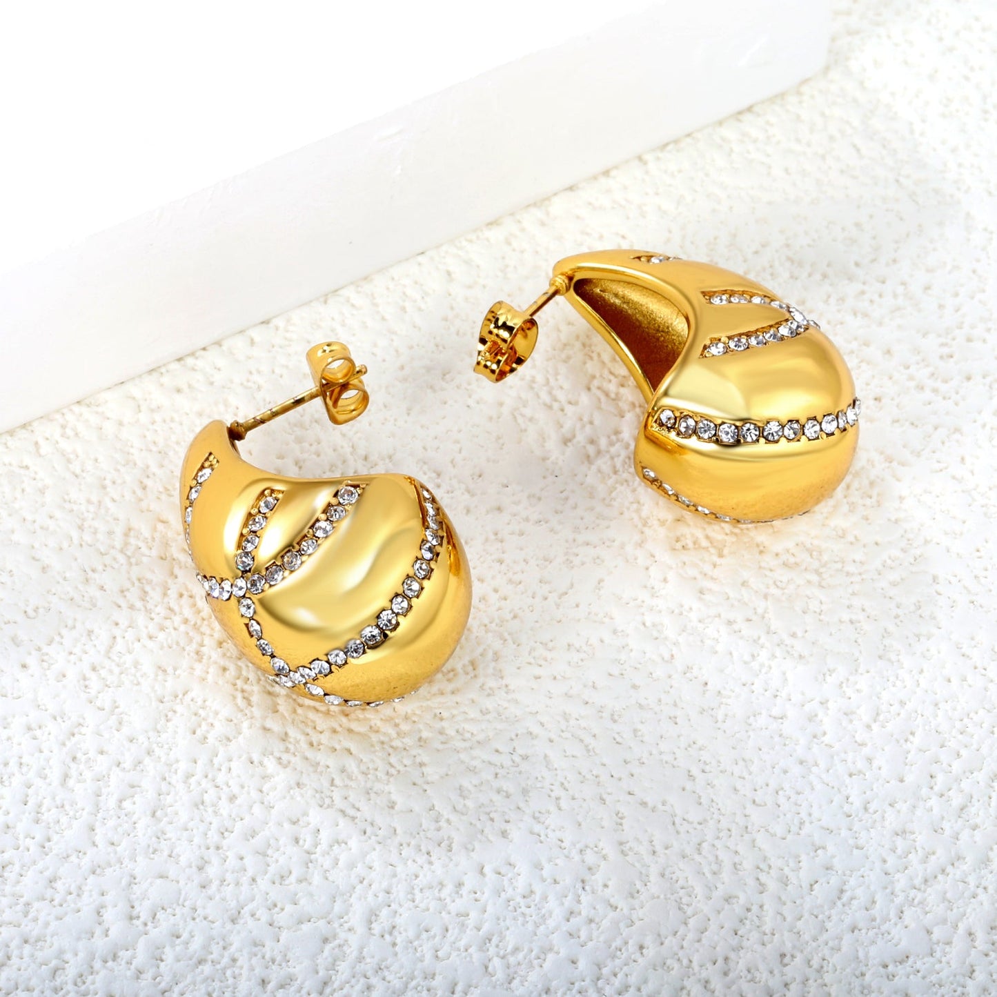 15.3*29mm teardrop crossover white diamond stud earrings gold color asonjewelry