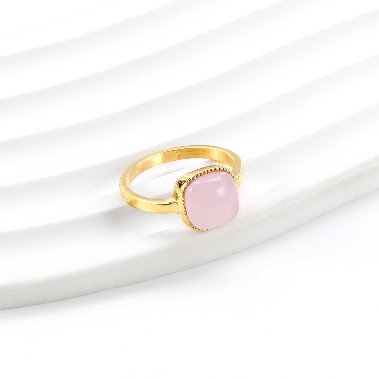 Square band with Pink natural stone ring asonjewelry
