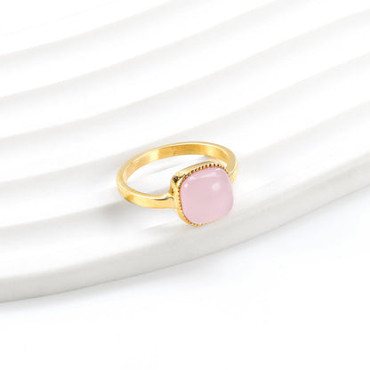 Square band with Pink natural stone ring asonjewelry