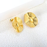 19*23.5mm oval shaped wavy piece stud earrings gold color