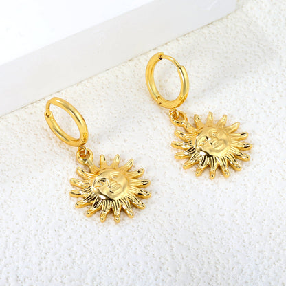 2.0*Inside 10mm earrings + diameter 19mm sun pendant earrings Gold color asonjewelry