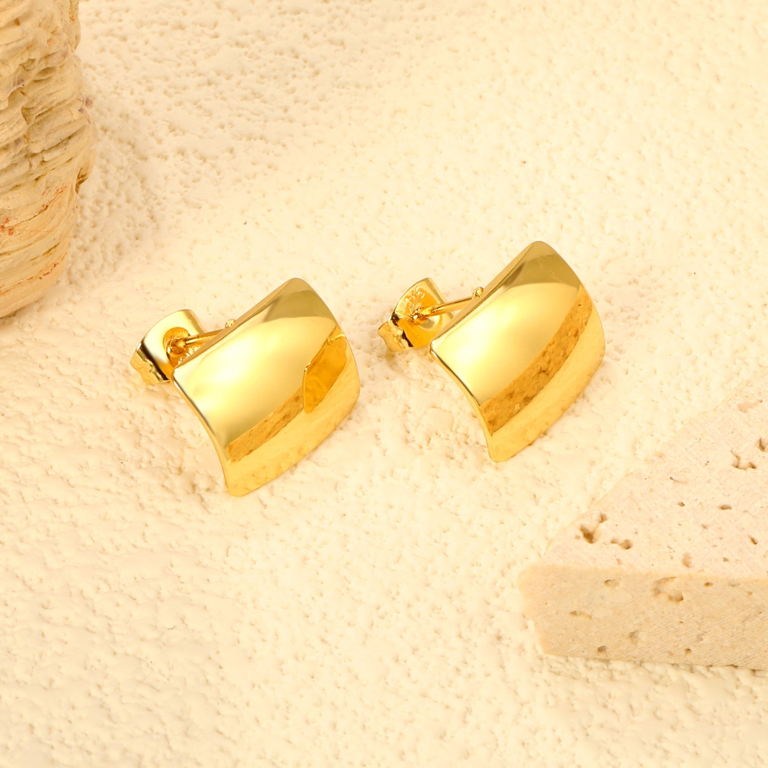 11.5*15mm curved rectangle stud earrings gold color asonjewelry