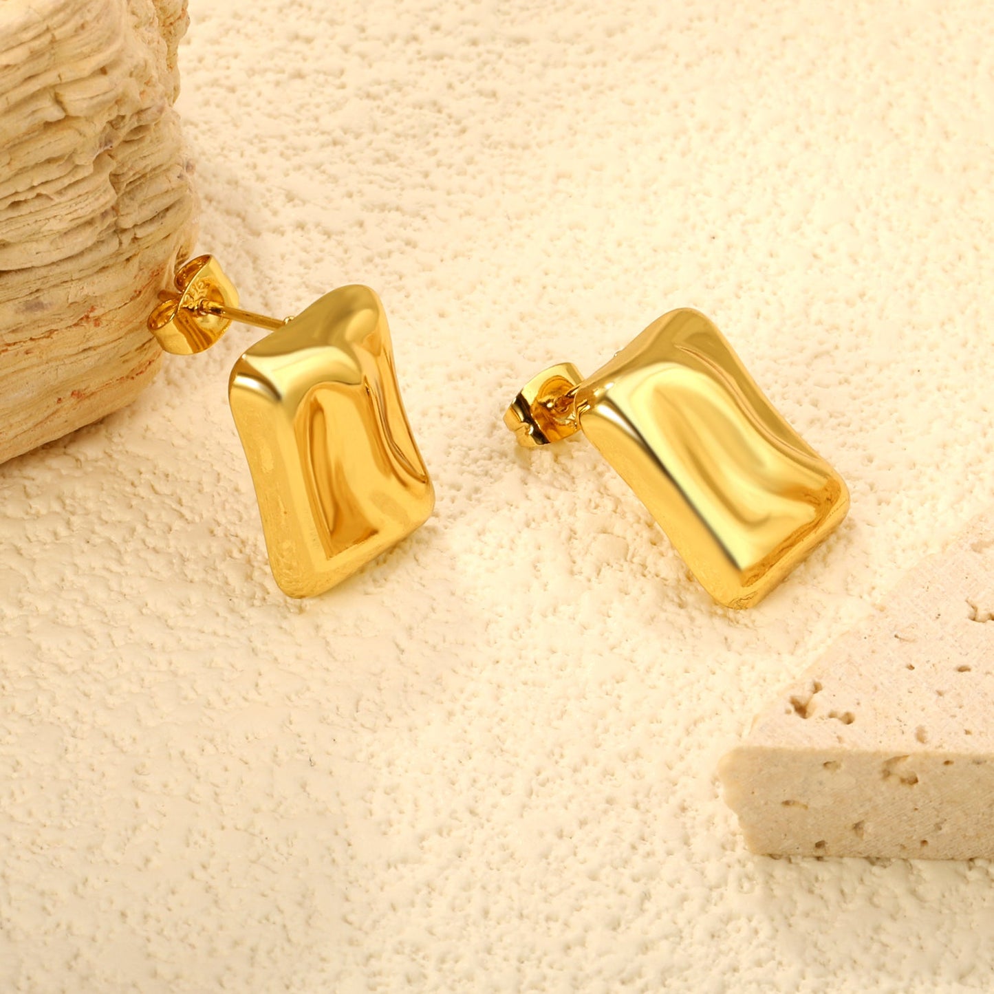 13*17.5mm concave rectangle stud earrings gold color asonjewelry