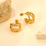 13*16.6mm three lines C-shaped earrings gold color