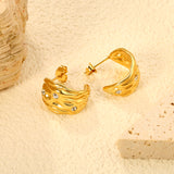 12.8*17.6mm Irregular pattern C-shaped stud earrings with white diamonds gold color