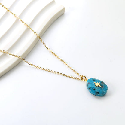Aquamarine teardrop shaped stone with gold octopus pendant 13.4*18.8mm Necklace 40+5cm Gold color asonjewelry