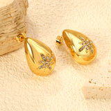 16*24.5mm teardrop octagons with white diamonds stud earrings gold color