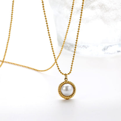 Round twisted edge with half white pearl 11.6mm pendant necklace 45+5cm asonjewelry