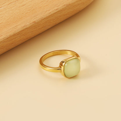 Square band with green natural stone ring asonjewelry