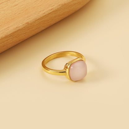 Square band with Pink natural stone ring asonjewelry