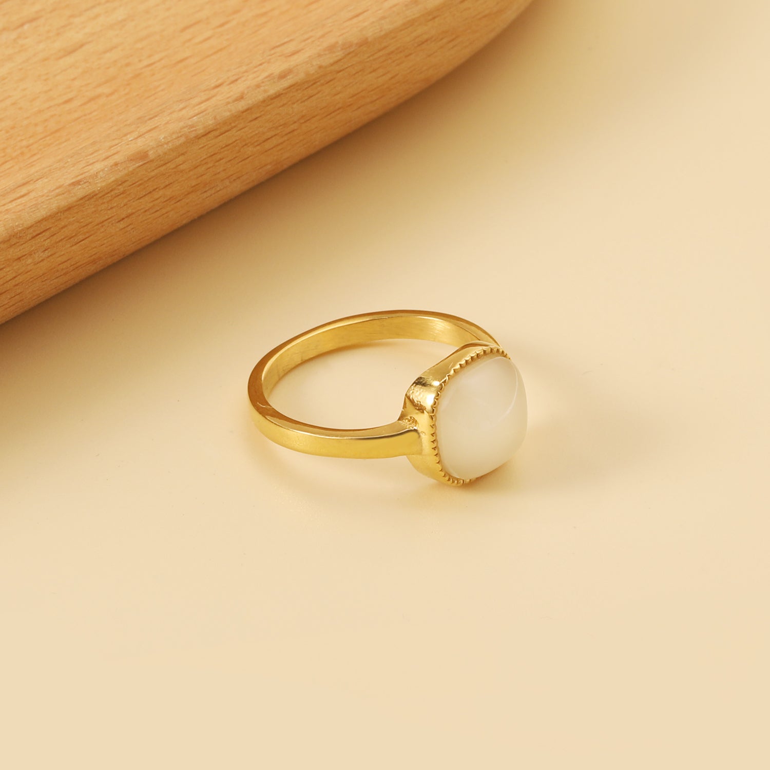 Square band with White natural stone ring asonjewelry