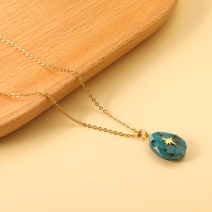 Aquamarine teardrop shaped stone with gold octopus pendant 13.4*18.8mm Necklace 40+5cm Gold color asonjewelry