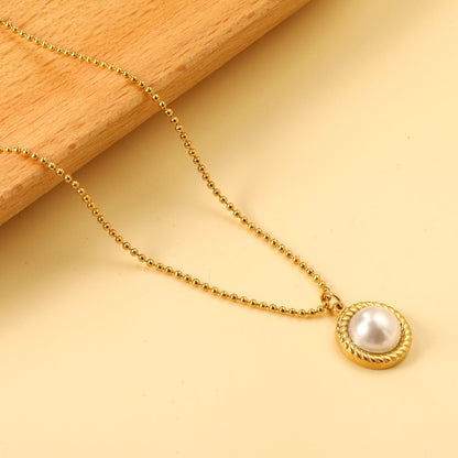 Round twisted edge with half white pearl 11.6mm pendant necklace 45+5cm asonjewelry