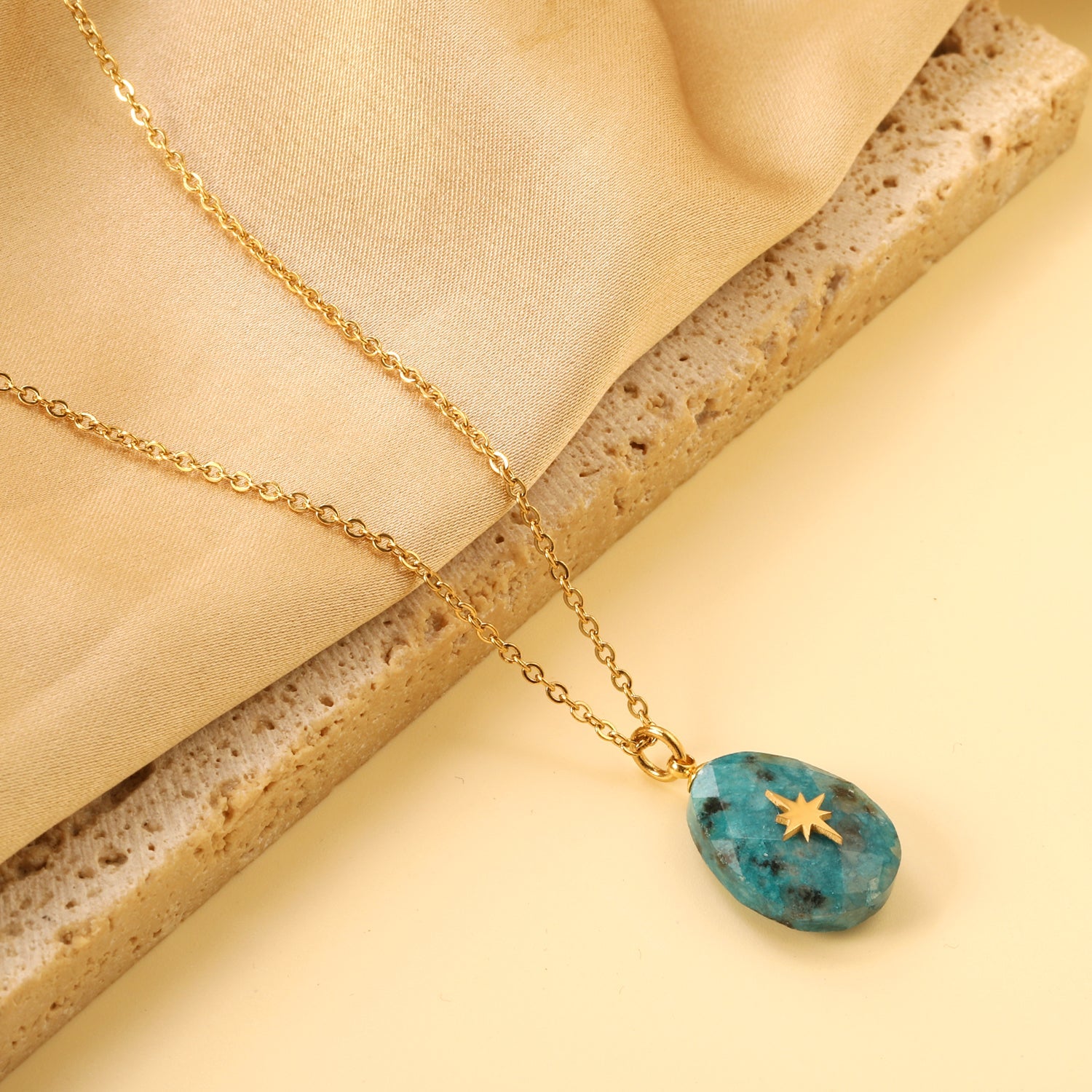 Aquamarine teardrop shaped stone with gold octopus pendant 13.4*18.8mm Necklace 40+5cm Gold color asonjewelry