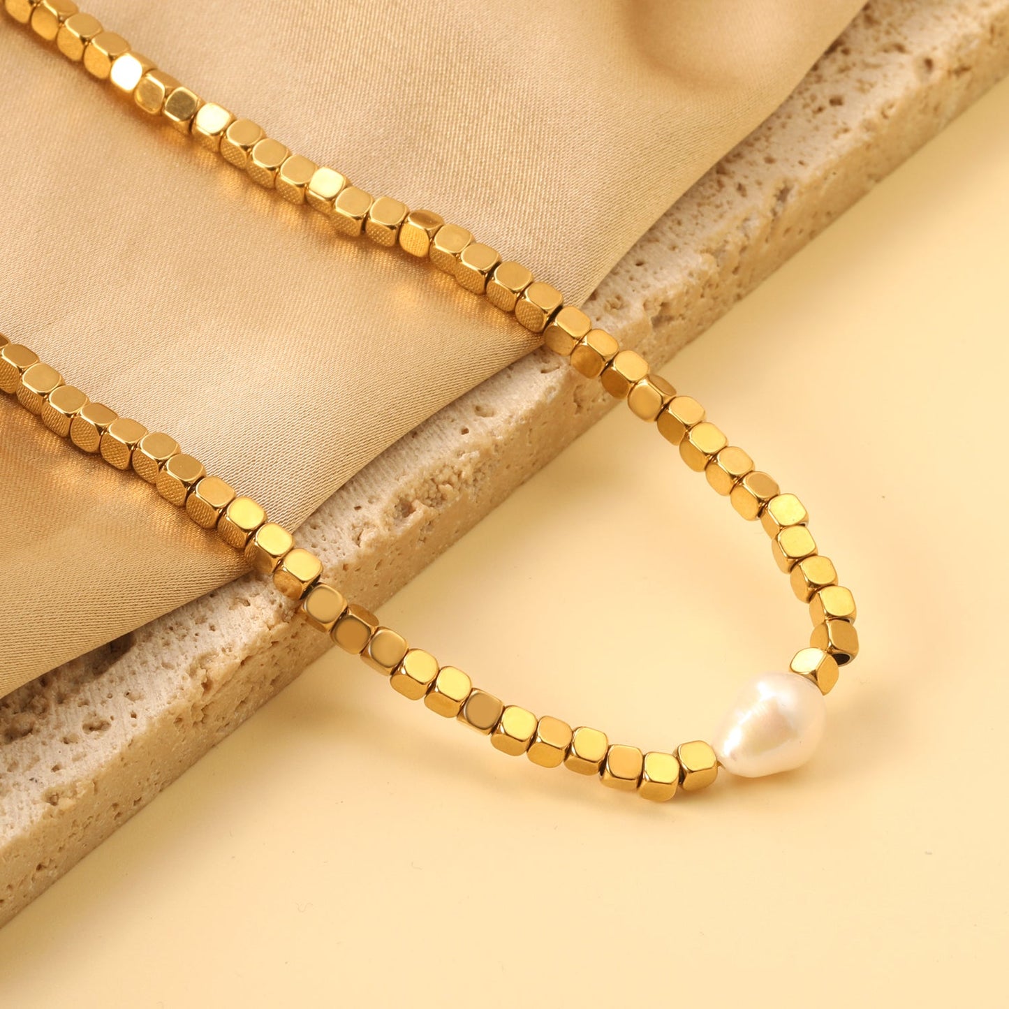 3mm small square with a white pearl pendant 9.5*7.5mm necklace 40+5cm asonjewelry