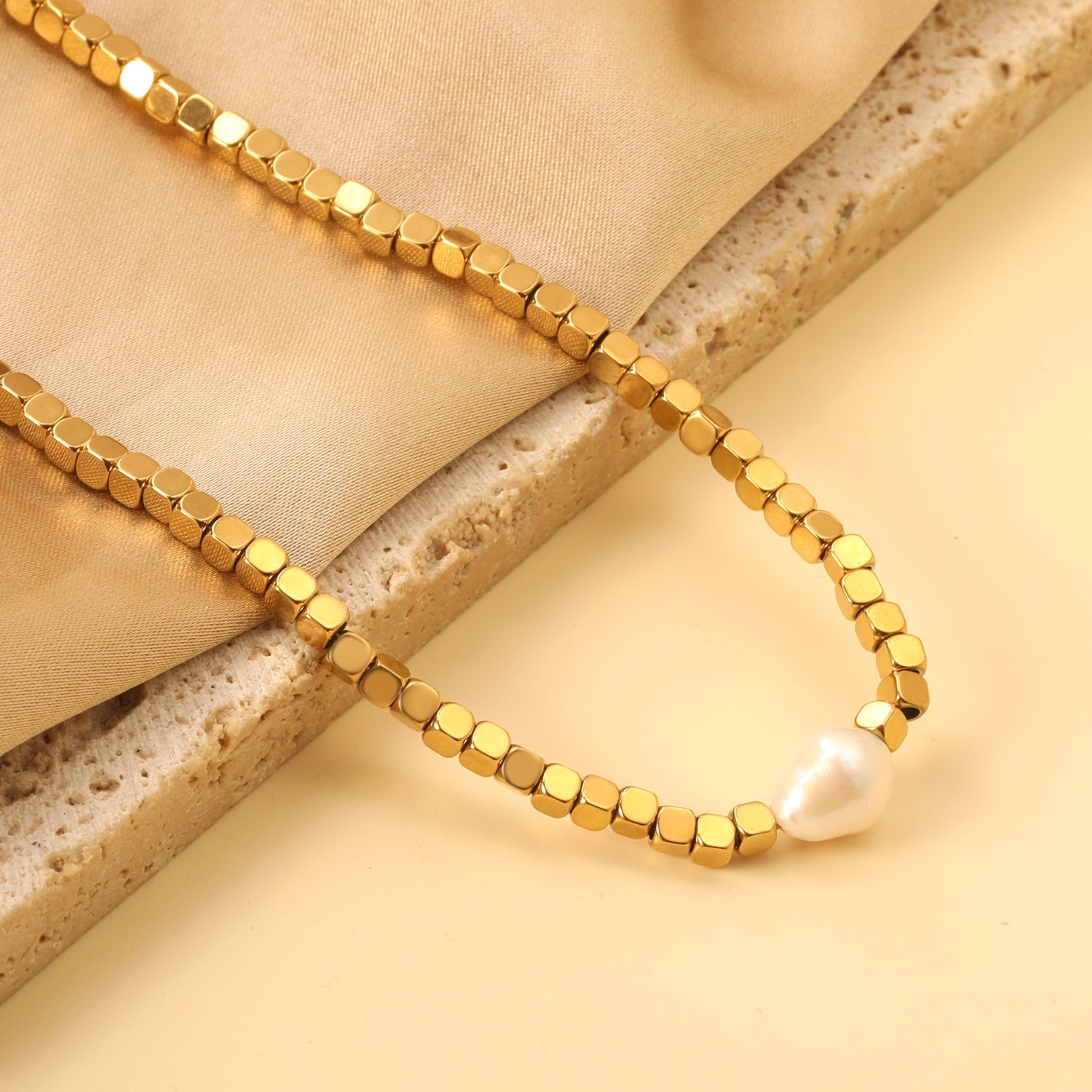 3mm small square with a white pearl pendant 9.5*7.5mm necklace 40+5cm asonjewelry