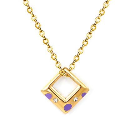 Orthorhombic with purple drop oil with 2 white diamonds pendant 15*14.3mm necklace 39+5cm asonjewelry