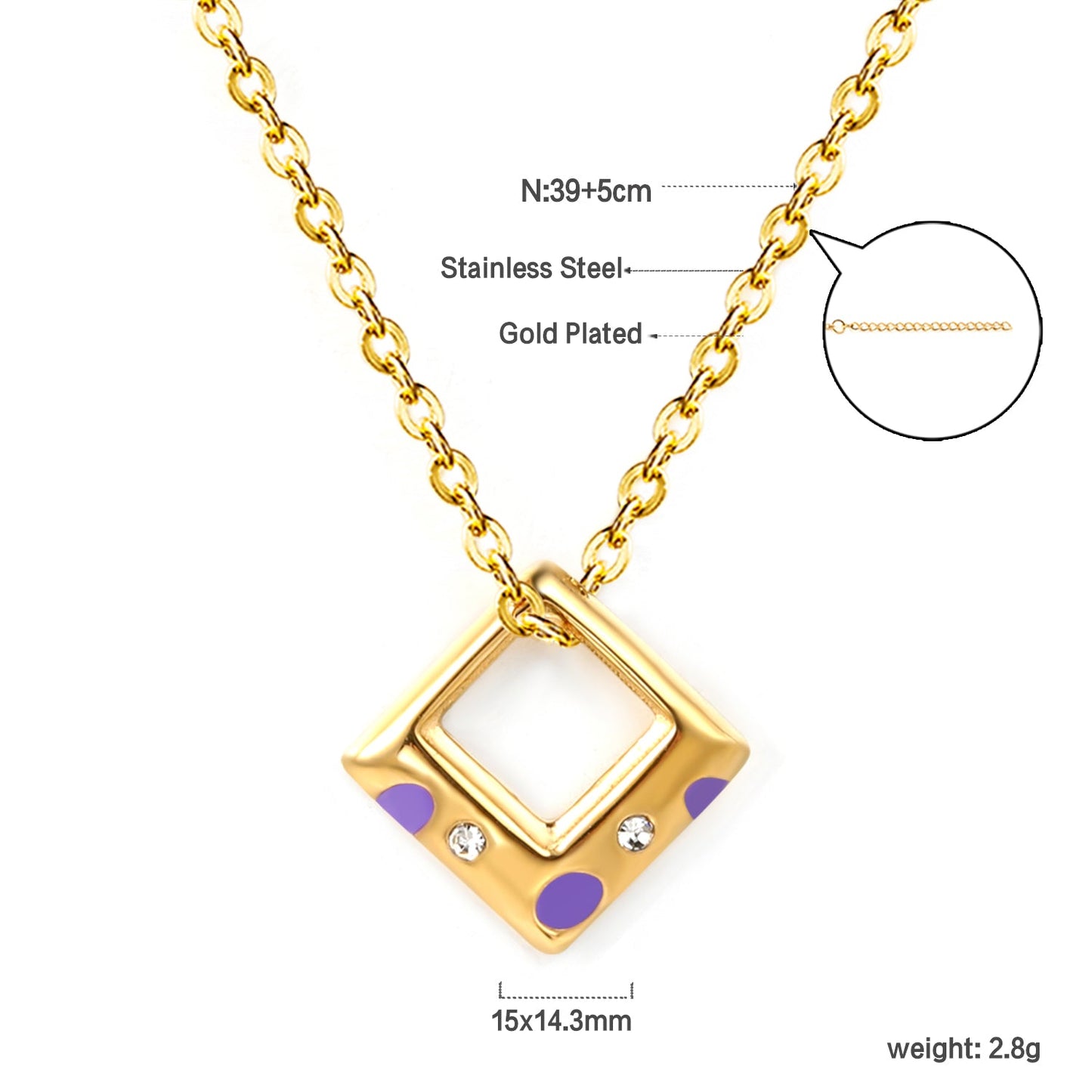 Orthorhombic with purple drop oil with 2 white diamonds pendant 15*14.3mm necklace 39+5cm asonjewelry