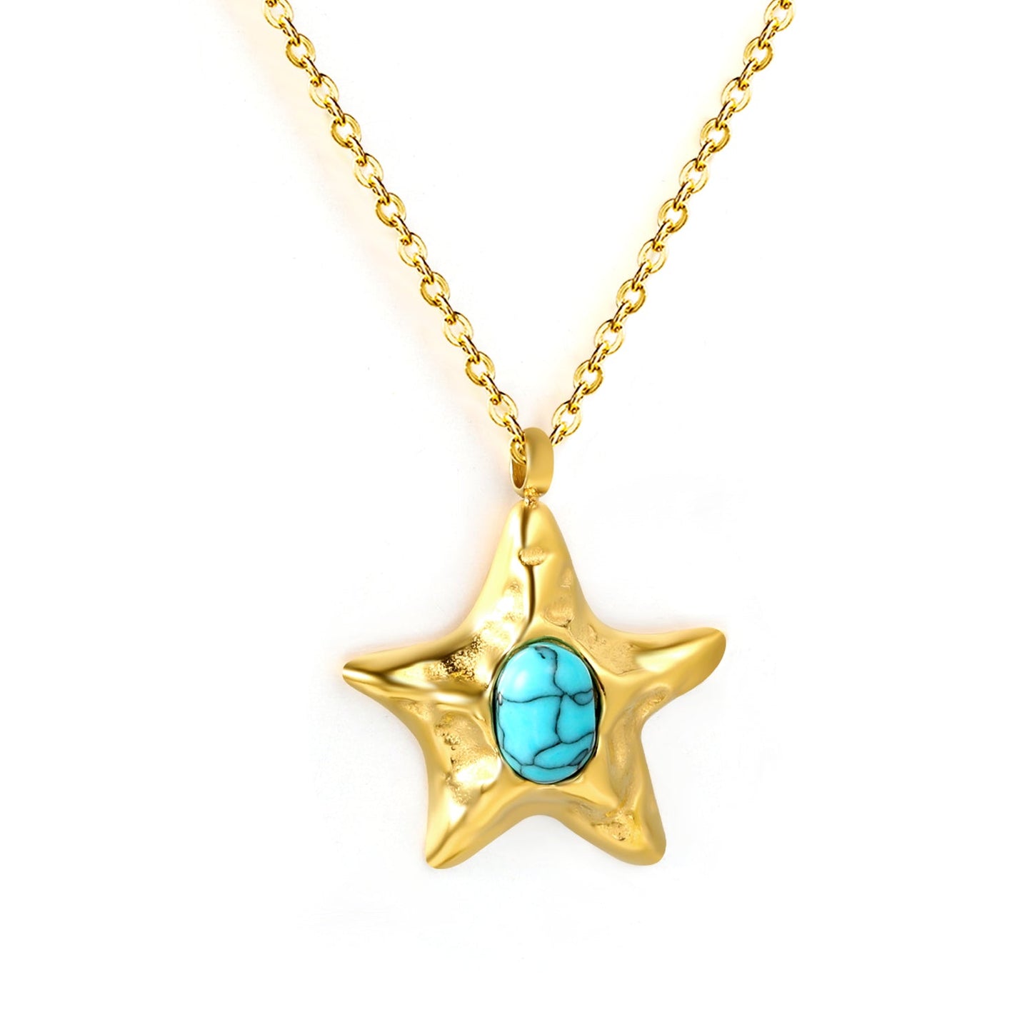 Starfish with oval blue turquoise pendant 21.2mm necklace 50+5cm asonjewelry