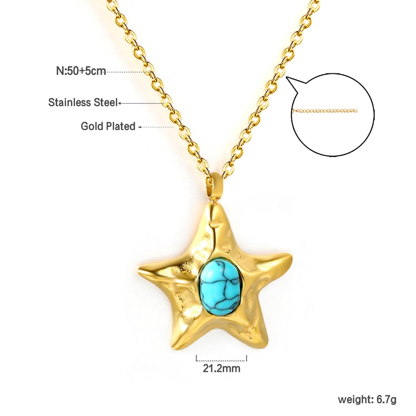 Starfish with oval blue turquoise pendant 21.2mm necklace 50+5cm asonjewelry