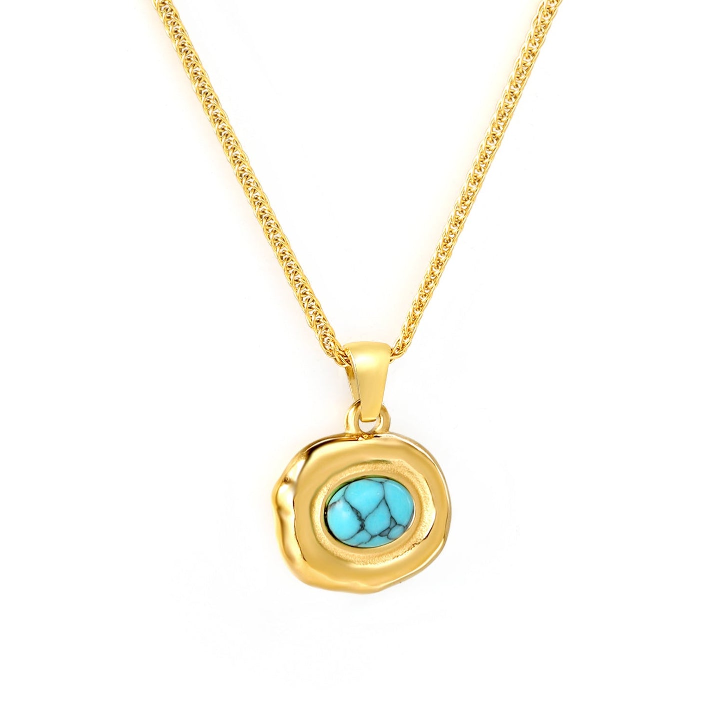 Oval shaped with oval blue turquoise pendant 16.2*14mm necklace 45+5cm asonjewelry