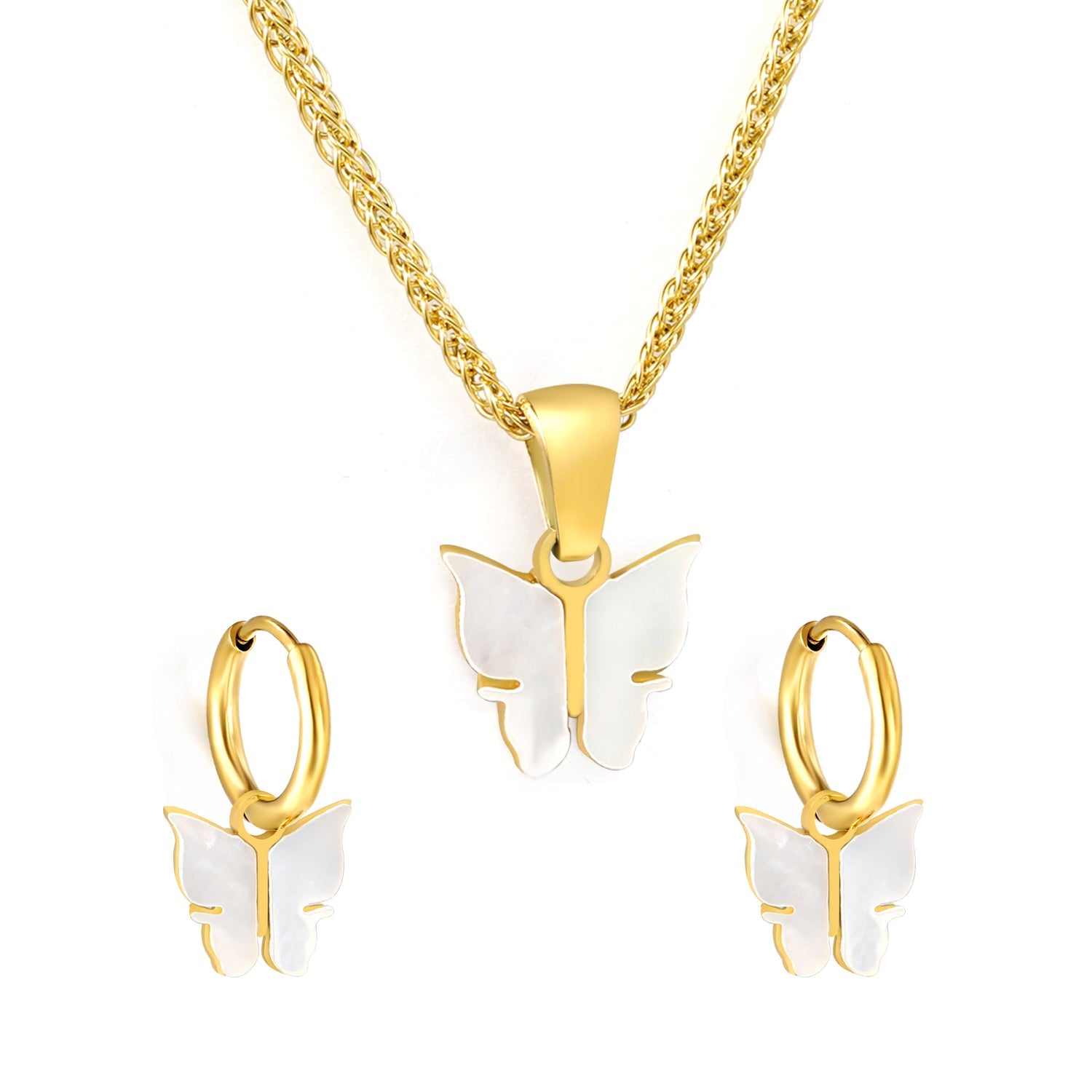 11*10.5mm Butterfly with White Shell Set asonjewelry