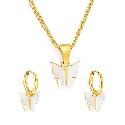 11*10.5mm Butterfly with White Shell Set asonjewelry