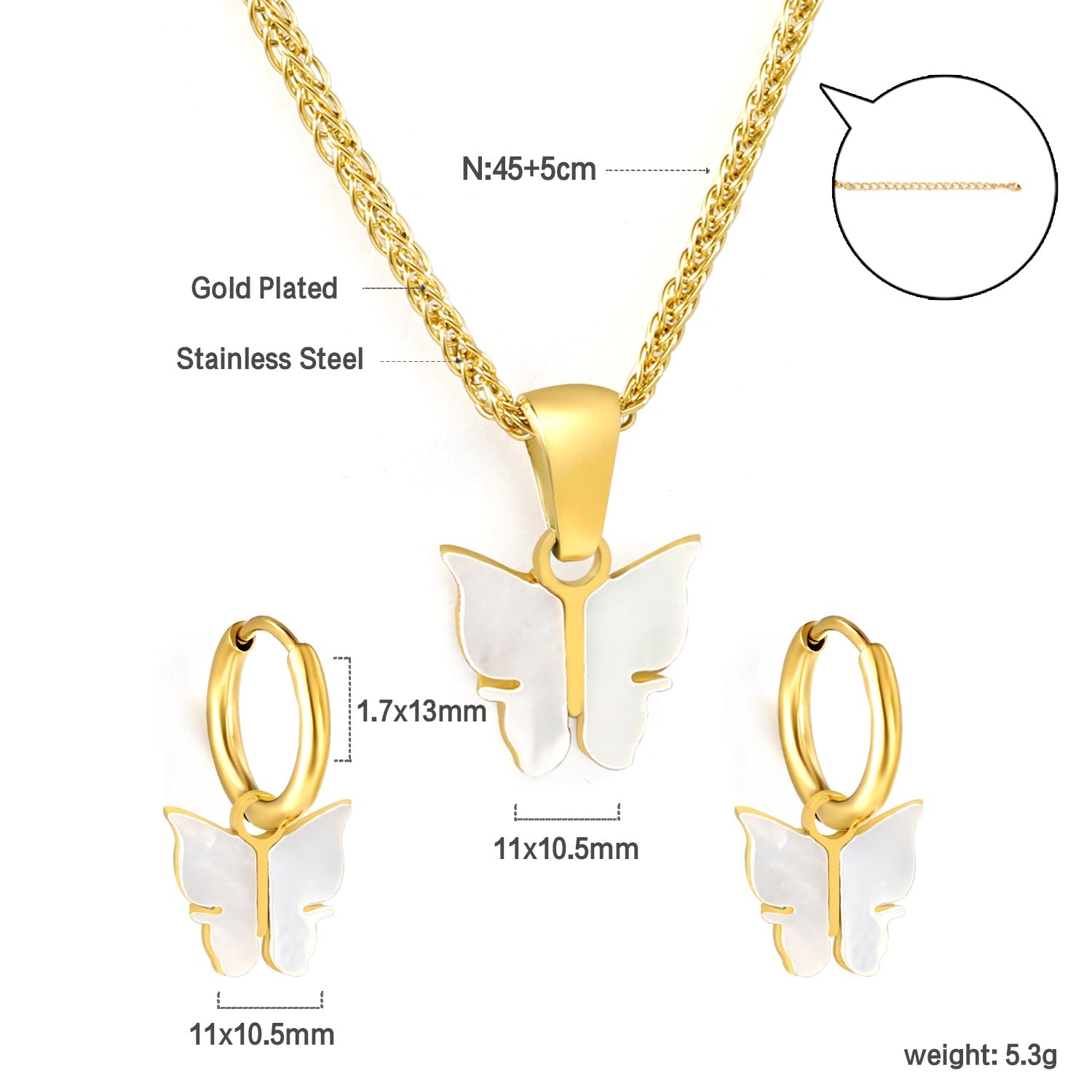 11*10.5mm Butterfly with White Shell Set asonjewelry