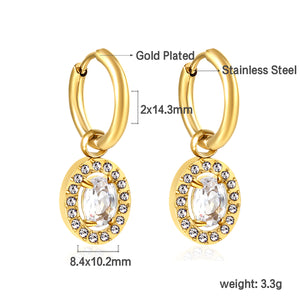 2x14.3mm Circle with Oval White&Red&Pink&Blue&Green Diamonds+White Diamond Hoop Earrings 8.4*10.2mm