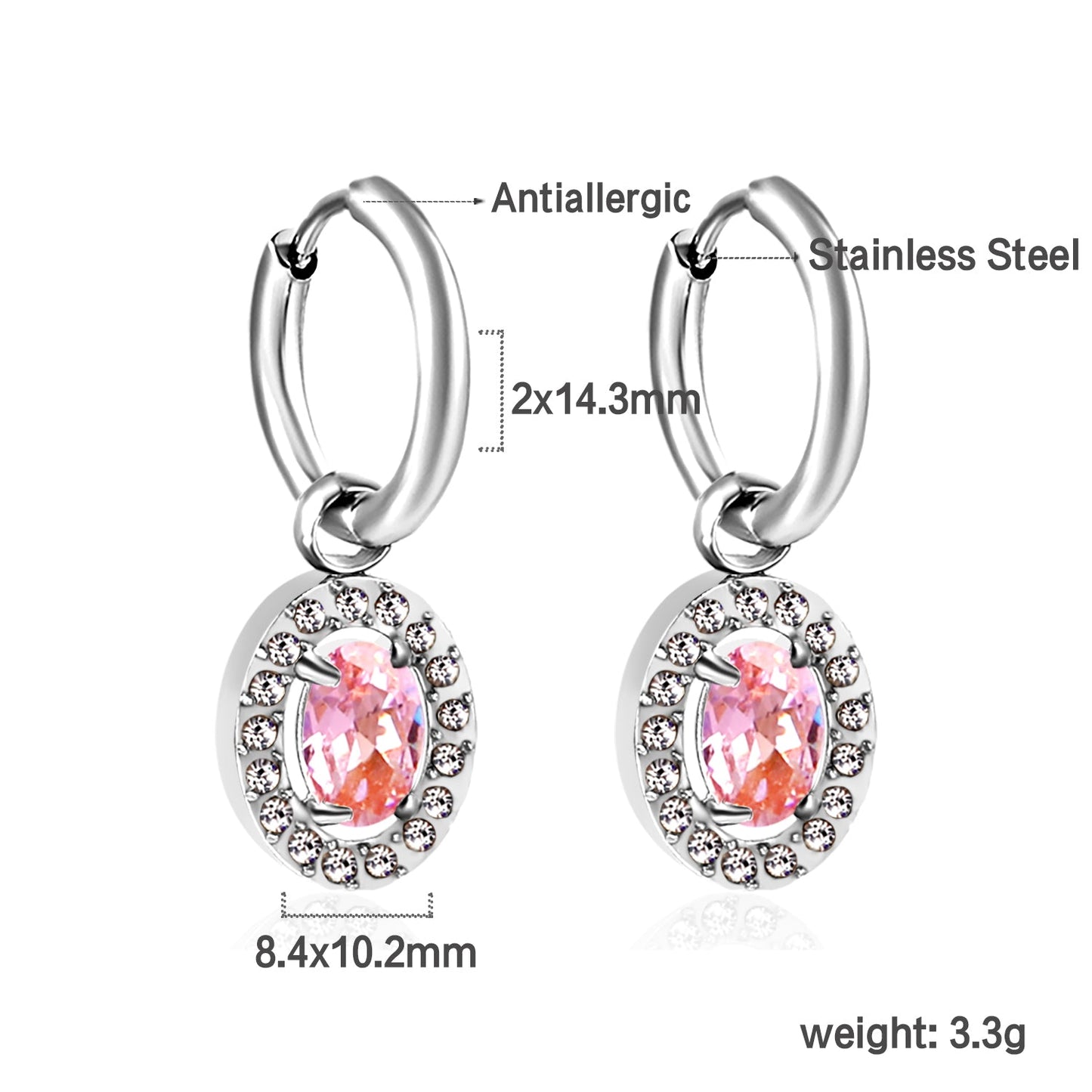 2x14.3mm Circle with Oval White&Red&Pink&Blue&Green Diamonds+White Diamond Hoop Earrings 8.4*10.2mm asonjewelry