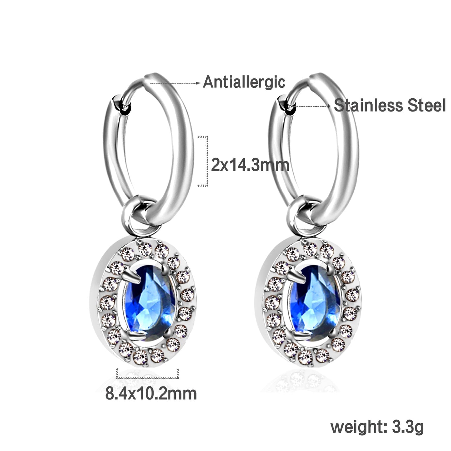 2x14.3mm Circle with Oval White&Red&Pink&Blue&Green Diamonds+White Diamond Hoop Earrings 8.4*10.2mm asonjewelry