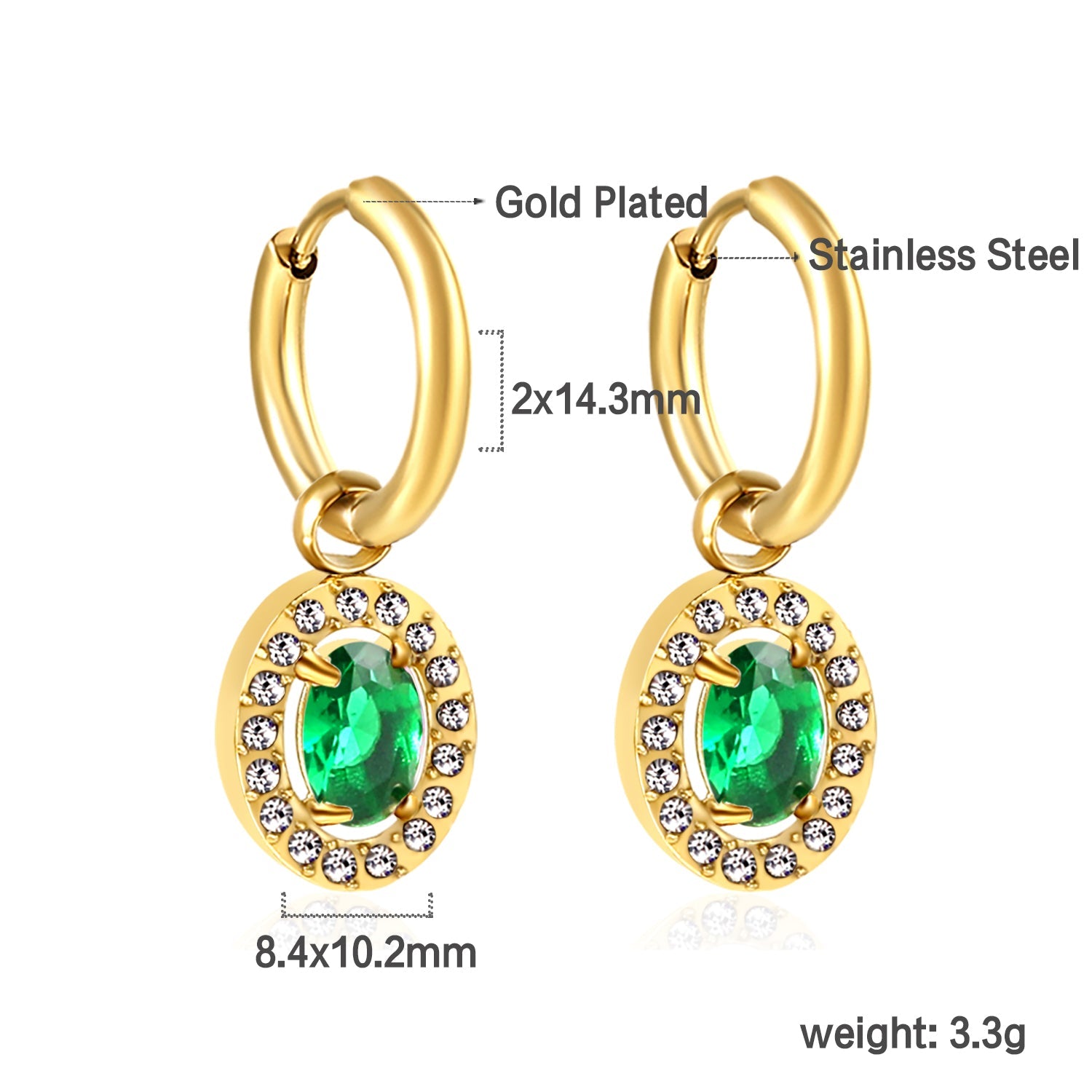 2x14.3mm Circle with Oval White&Red&Pink&Blue&Green Diamonds+White Diamond Hoop Earrings 8.4*10.2mm asonjewelry