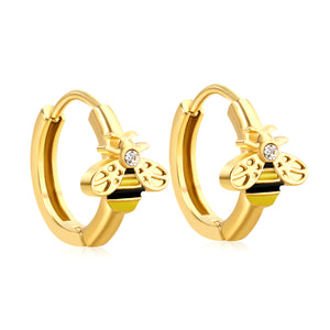 8 x 6.7mm Bee with White Czech Crystal Earring Hook 2.2 x Inner Diameter 10mm Earring Gold