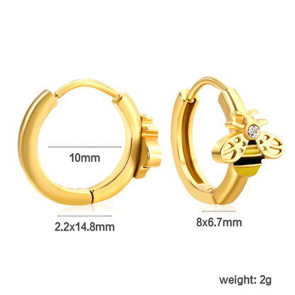 8 x 6.7mm Bee with White Czech Crystal Earring Hook 2.2 x Inner Diameter 10mm Earring Gold asonjewelry