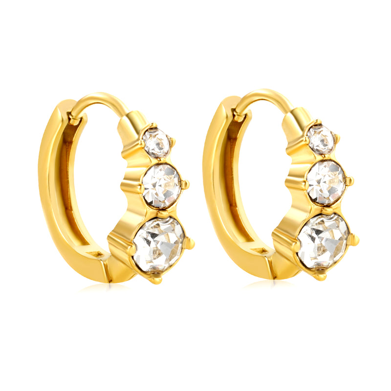 5.4 x 10.7mm Large Round White Zirconia Stud Earrings with 2.2mm Post and 10mm Inner Diameter, Gold