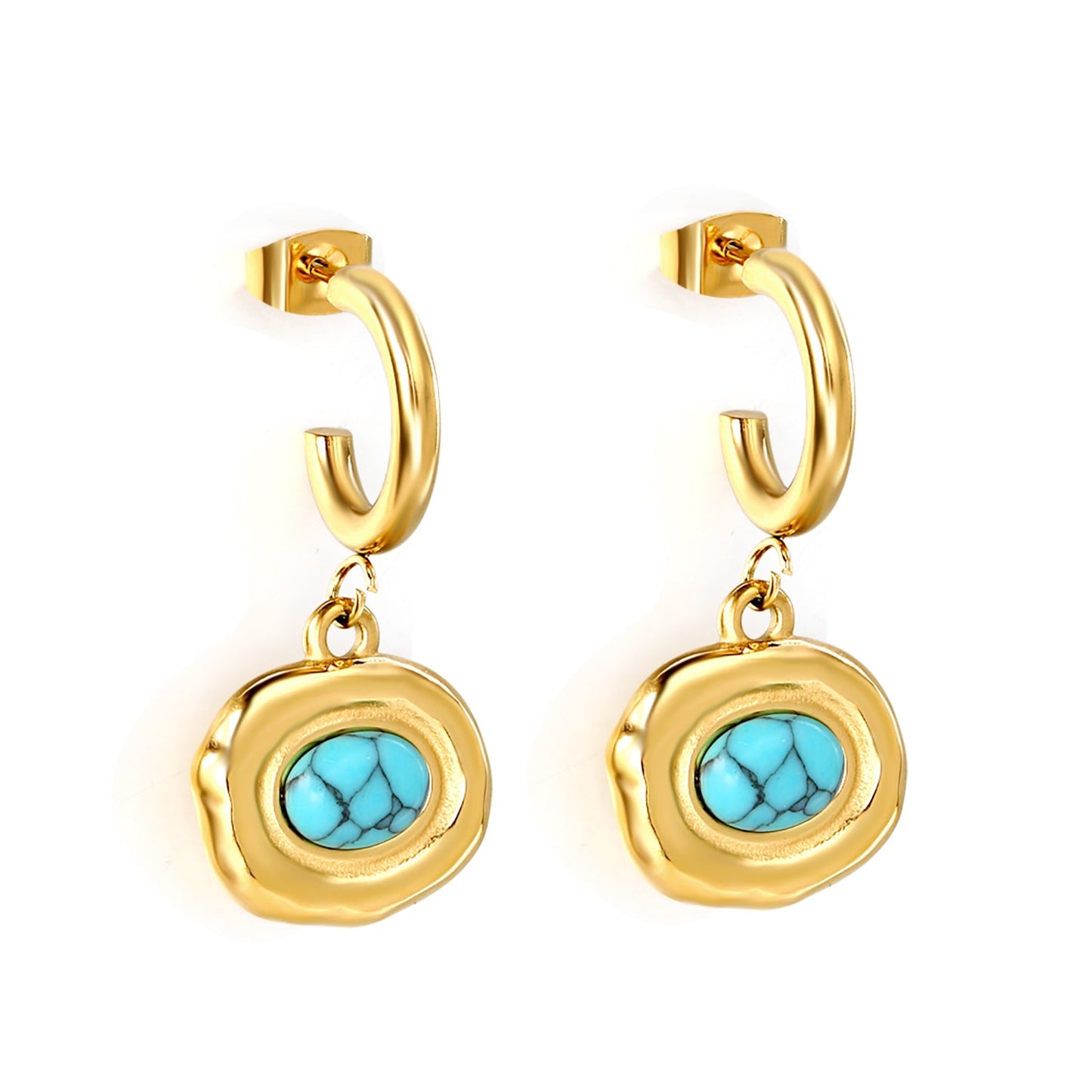 C-Shape + Oval Shaped with Oval Blue Turquoise Earrings 16.5*30mm asonjewelry